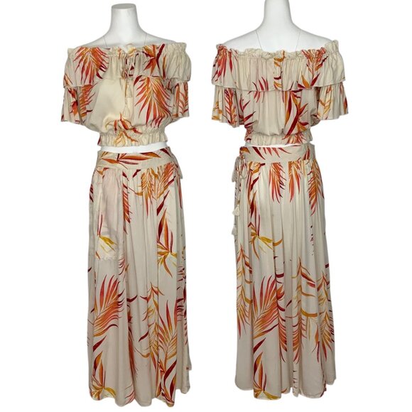 New York & Co Eva Mendes Wilma Maxi Skirt Set S Natural Off The Shoulder Top - Picture 1 of 14